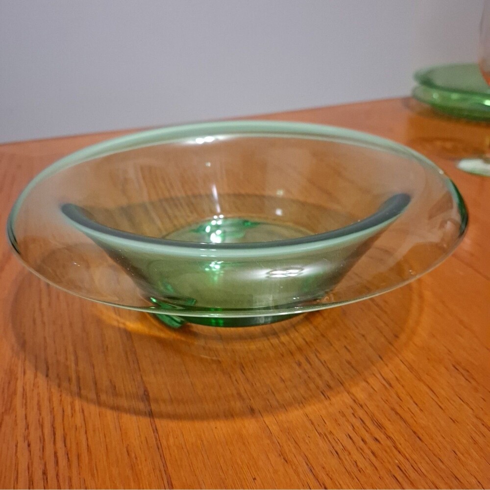 Vintage Uranium Glass Console Bowl Flared Wide Clear Rim Green Center 11”x3.5”